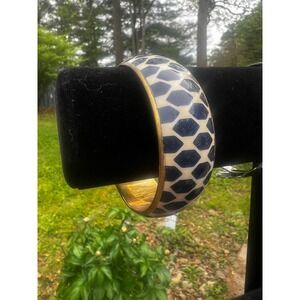 Boho Navy Blue Gold Honeycomb Geometric Chunky Bangle Bracelet Statement